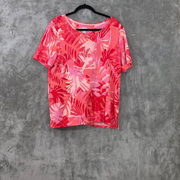 Chico’s Floral modal blend Top Tropical Size 2/US L coral travel resort beach - Picture 2 of 12